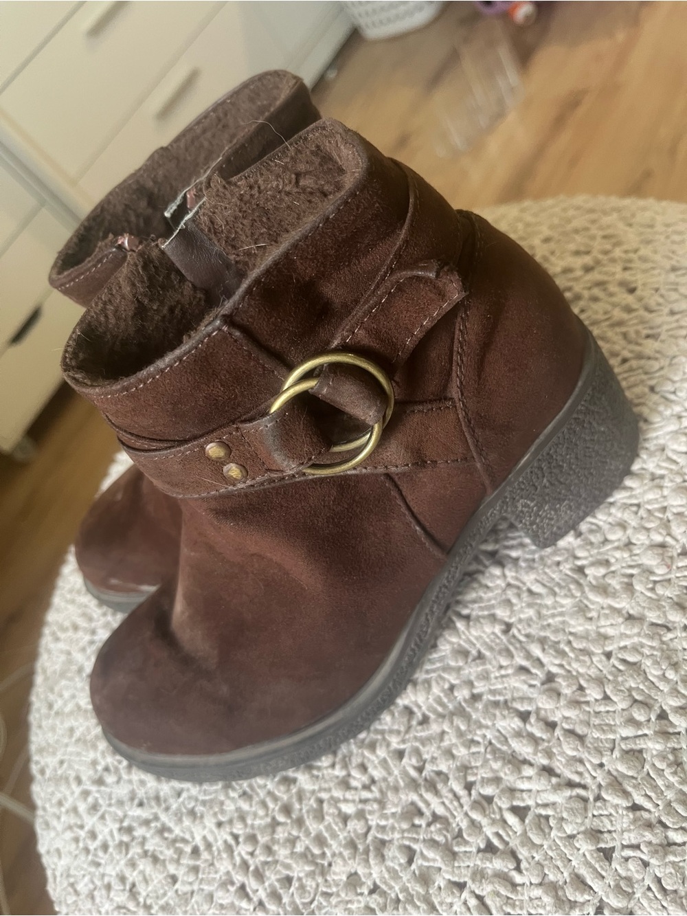 Women’s Brown Suede Ankle Boots with Buckle